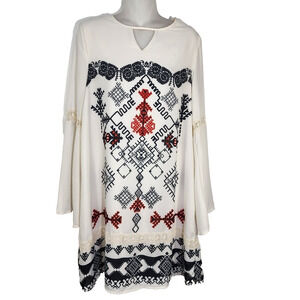 Taylor & Sage Womens Mini Dress Medium Long Bell Sleeve Tribal Print Aztec Tunic
